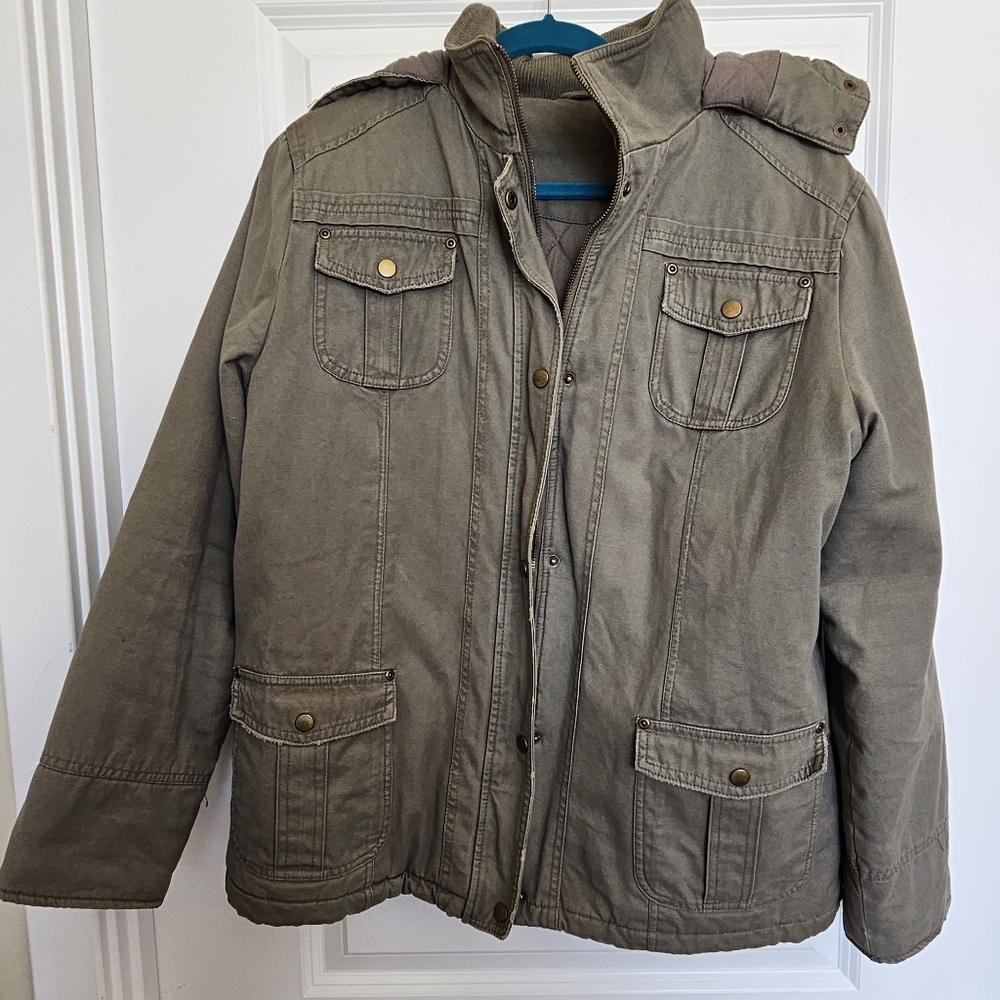 Green utility jacket with hood